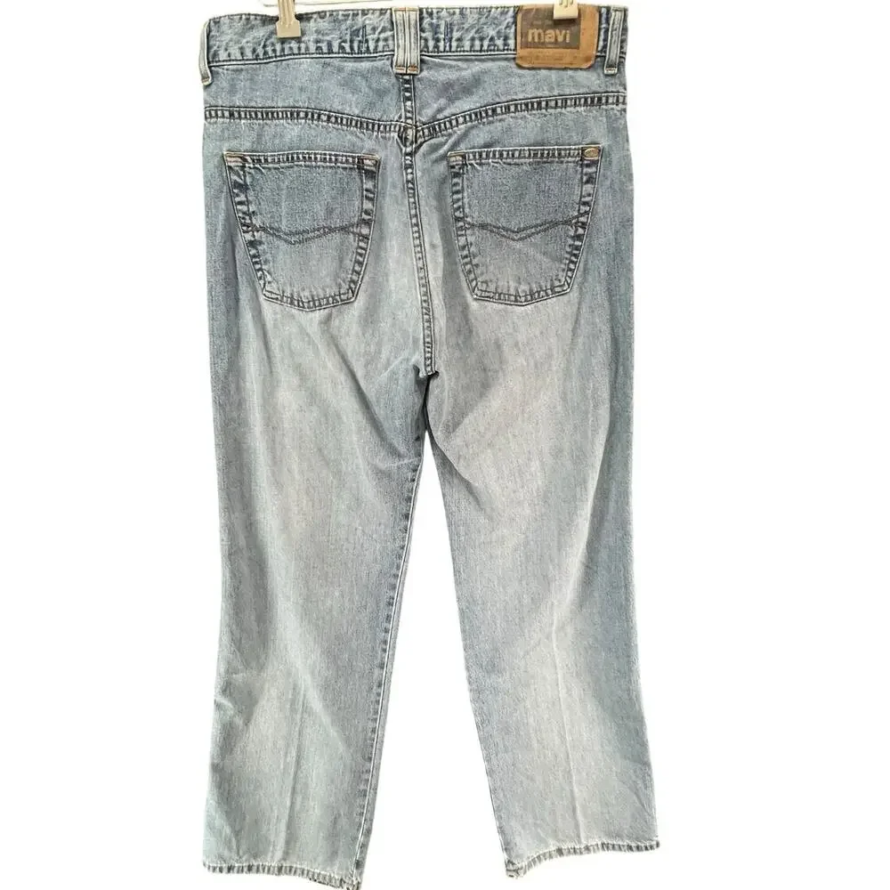 Mavi Y2K Relaxed Jeans Mens 32‎ Blue Light Wash Denim Faded Grunge Streetwear